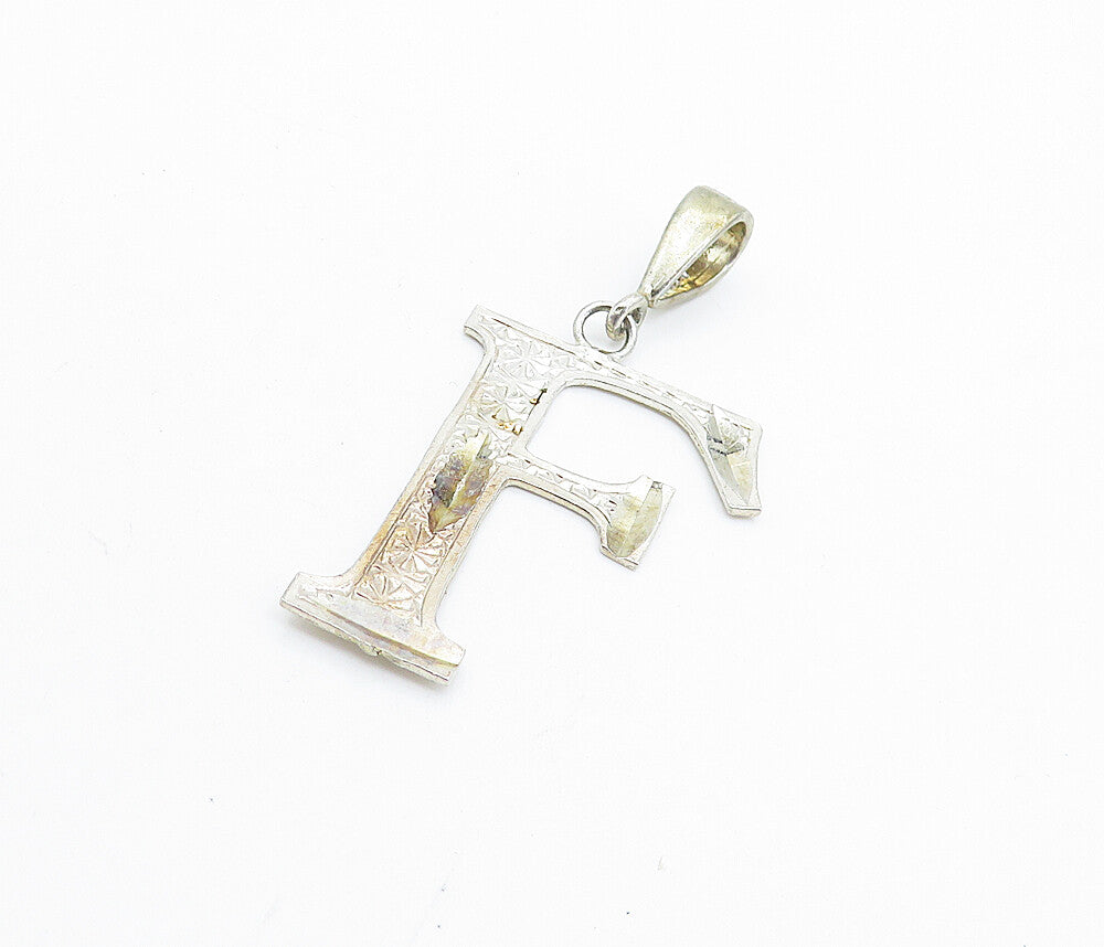 MEXICO 925 Sterling Silver  Vintage Diamond Cut F Initial Drop Pendant  PT5413