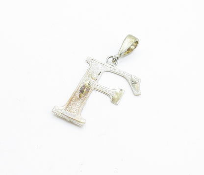 MEXICO 925 Sterling Silver  Vintage Diamond Cut F Initial Drop Pendant  PT5413