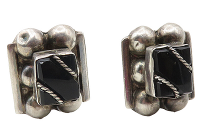 925 Sterling Silver  Vintage Black Onyx Rope Twist Drop Earrings  EG5927