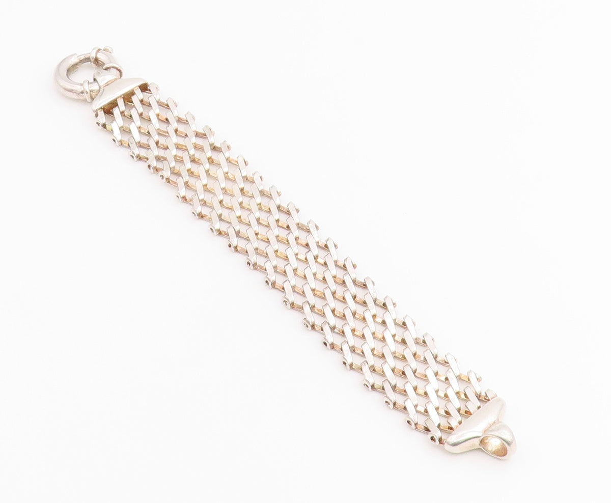 925 Sterling Silver Vintage Bracelet Flexible Geometric Lattice Grid  BT12206