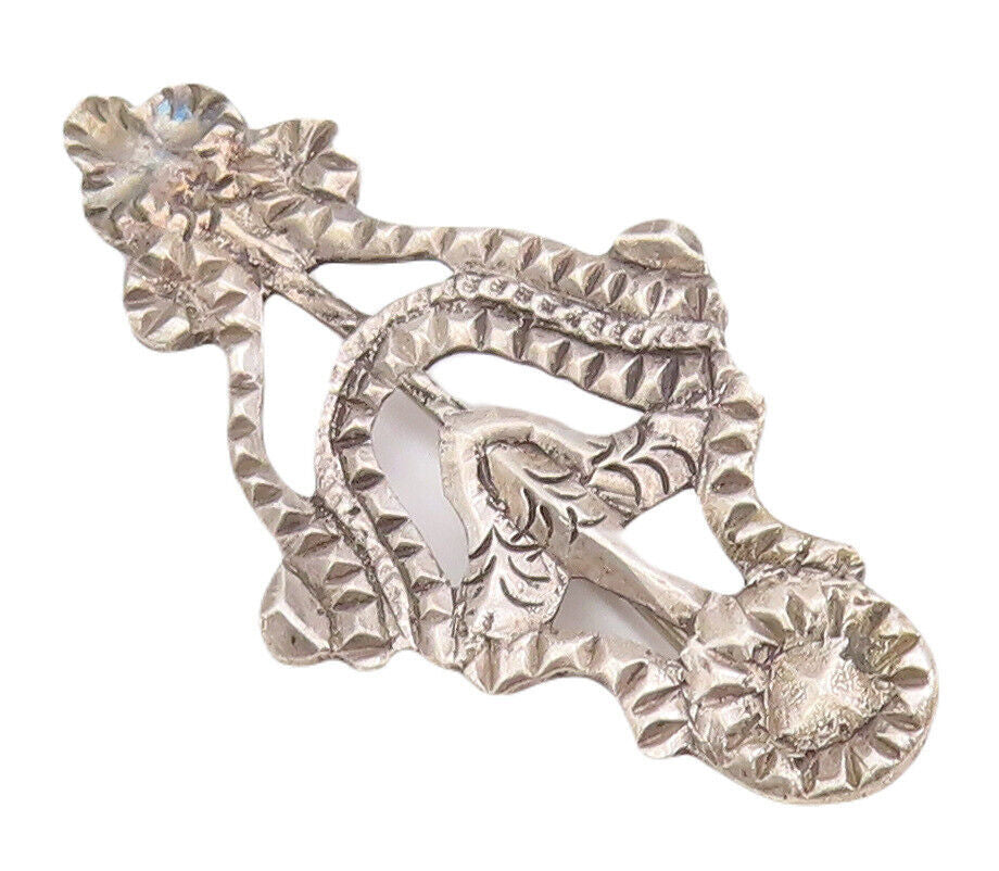 925 Sterling Silver Vintage Brooch Pin Dented Carved Trible Design  BP10937