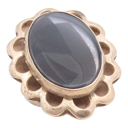 925 Sterling Silver Vintage Ring Cabochon Onyx Floral Cutout  Sz 5.5  RG35755