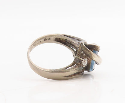 925 Sterling Silver Vintage Ring  Designer Cut 2 Tone Topaz  Sz 6  RG31722
