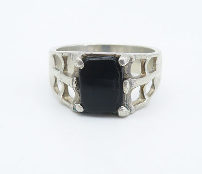 925 Sterling Silver  Vintage Black Onyx Square Cutout Band Ring Sz 10.5 RG8355