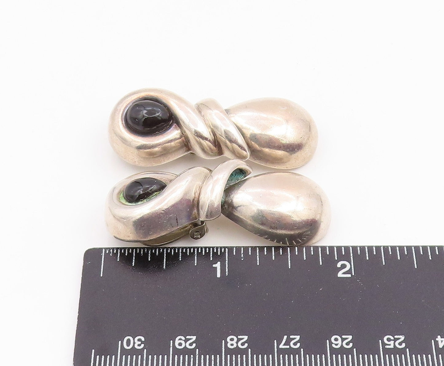 925 Sterling Silver Vintage Earrings ZINA Black Onyx Modernist Clip On  EG14254