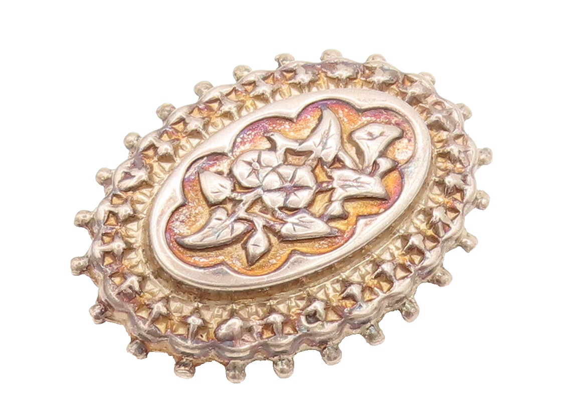 ENGLAND 925 Sterling Silver  Vintage Royal Carved Flower Brooch Pin BP10407