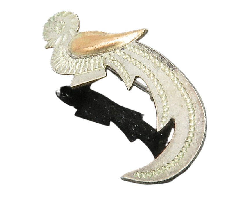 925 Sterling Silver & 18K GOLD  Vintage 2 Tone Etched Bird Brooch Pin  BP5224