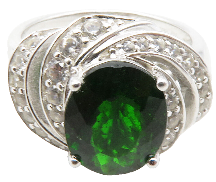 925 Sterling Silver  Peridot & Topaz Shiny Swirl Cocktail Ring Sz 6  RG12366