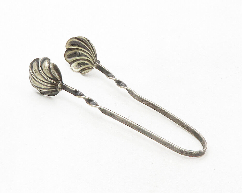 925 Sterling Silver  Vintage Antique Oxidized Scalloped Petite Tongs  TR1678