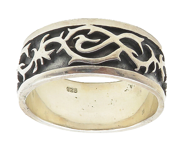 925 Sterling Silver Vintage Oxidized Floral Vine Large Band Ring Sz 14.5 RG17876