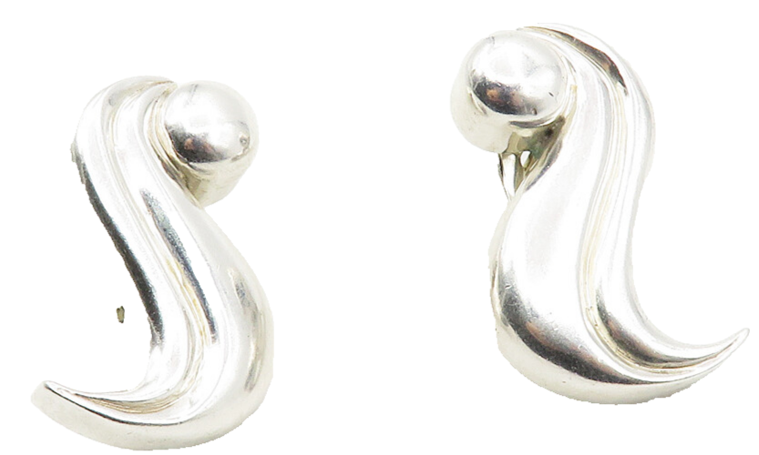 925 Sterling Silver & 14K GOLD  Vintage Shiny Swirl Drop Earrings  EG5474