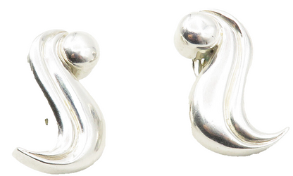 925 Sterling Silver & 14K GOLD  Vintage Shiny Swirl Drop Earrings  EG5474