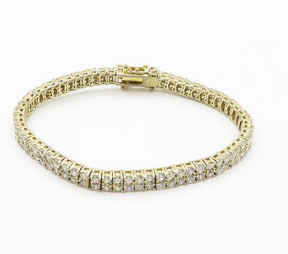 925 Sterling Silver  Shiny Cubic Zirconia Gold Plated Tennis Bracelet  BT6068
