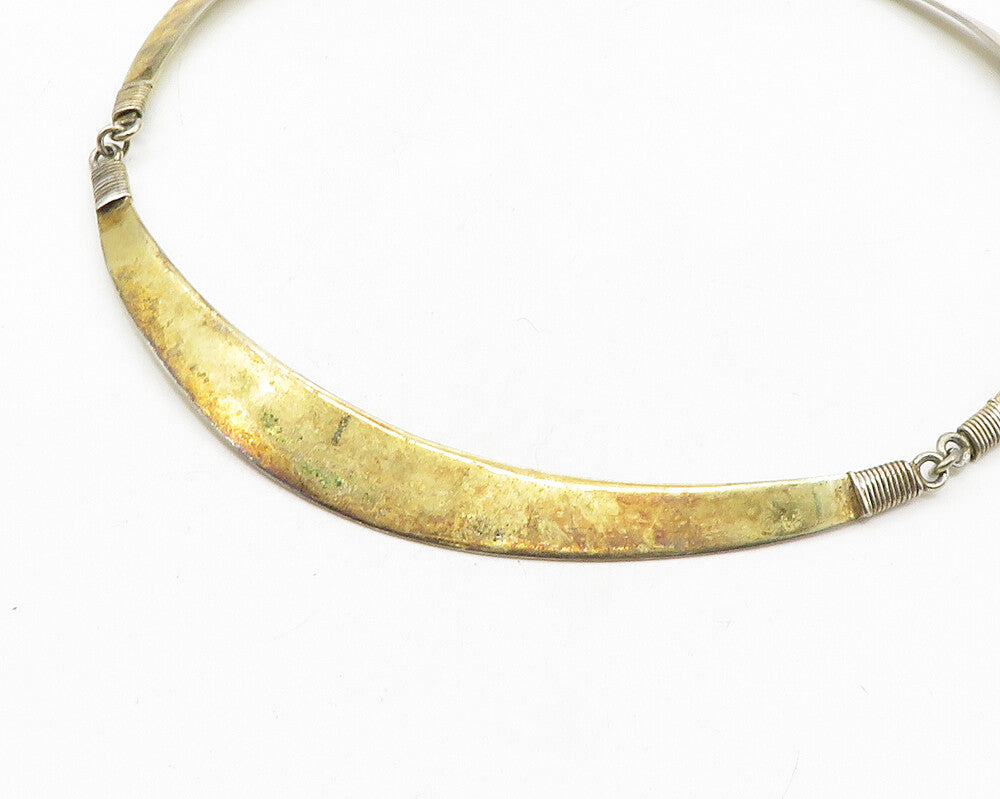 TAN BOGOTA 925 Silver  Vintage Wire Wrapped Curved Bar Chain Necklace  NE1911