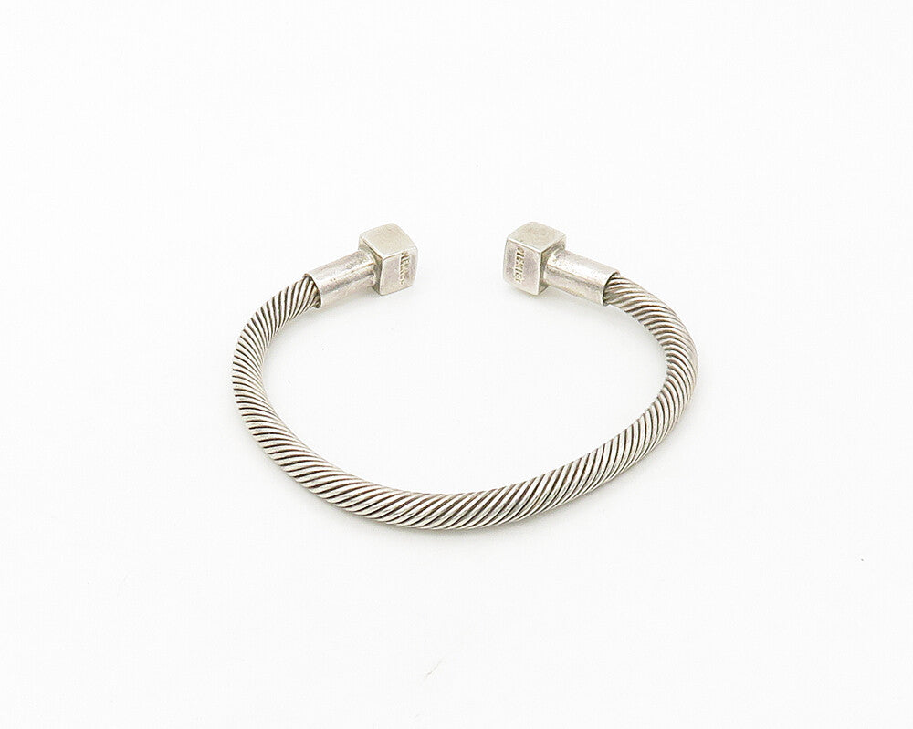 MEXICO 925 Silver  Vintage Square Ends Shiny Twist Cuff Bracelet  BT6869