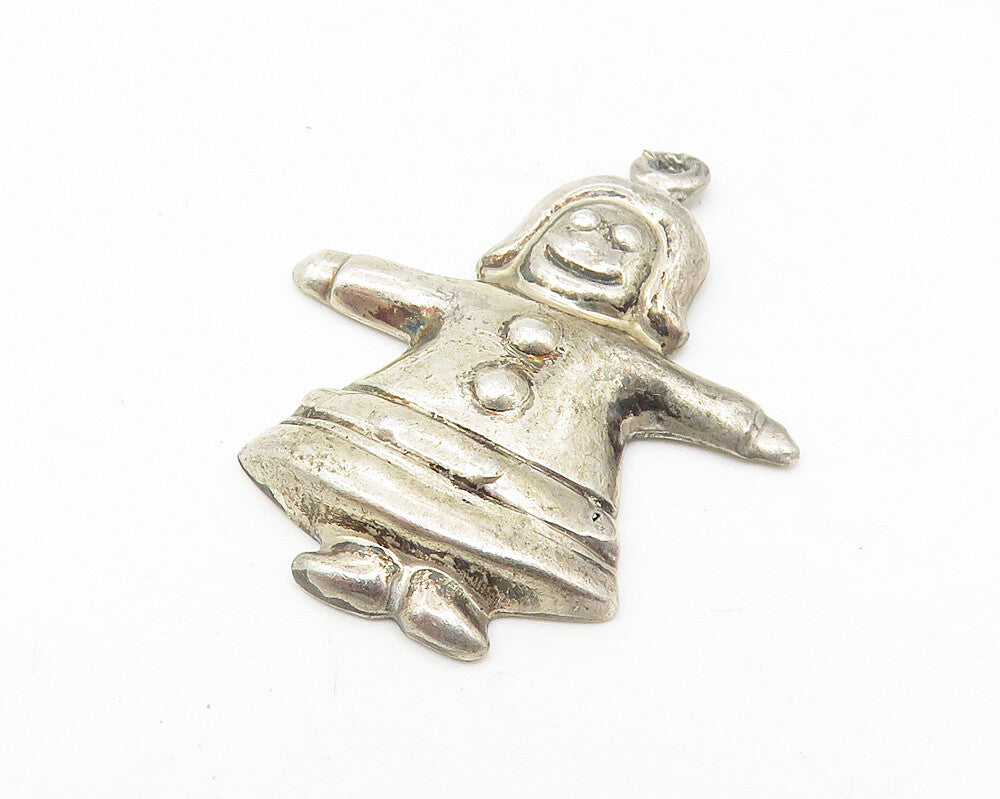 925 Sterling Silver  Vintage Petite Dark Tone Girl In Dress Pendant  PT8752