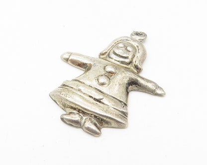 925 Sterling Silver  Vintage Petite Dark Tone Girl In Dress Pendant  PT8752
