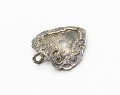 MEXICO 925 Silver  Vintage Dark Tone Love Heart Swirl Border Pendant  PT15455