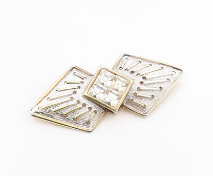 925 Sterling Silver Vintage Brooch PIEFFE Gold Plated CZ Geometric Pin  BP11775