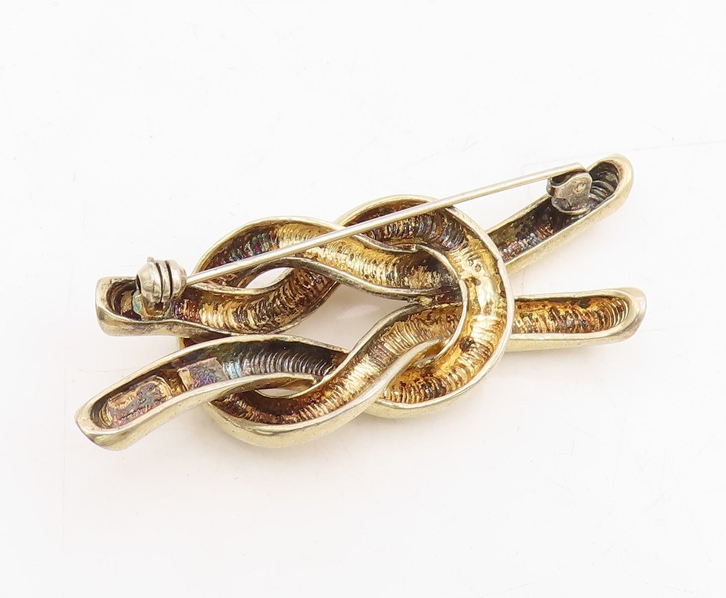 925 Sterling Silver Vintage Brooch Gold Plated Cutout Interlocked Ropes  BP11501