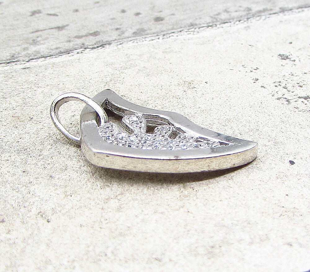925 Sterling Silver  White Cubic Zirconia Art Deco Drop Pendant  PT1513