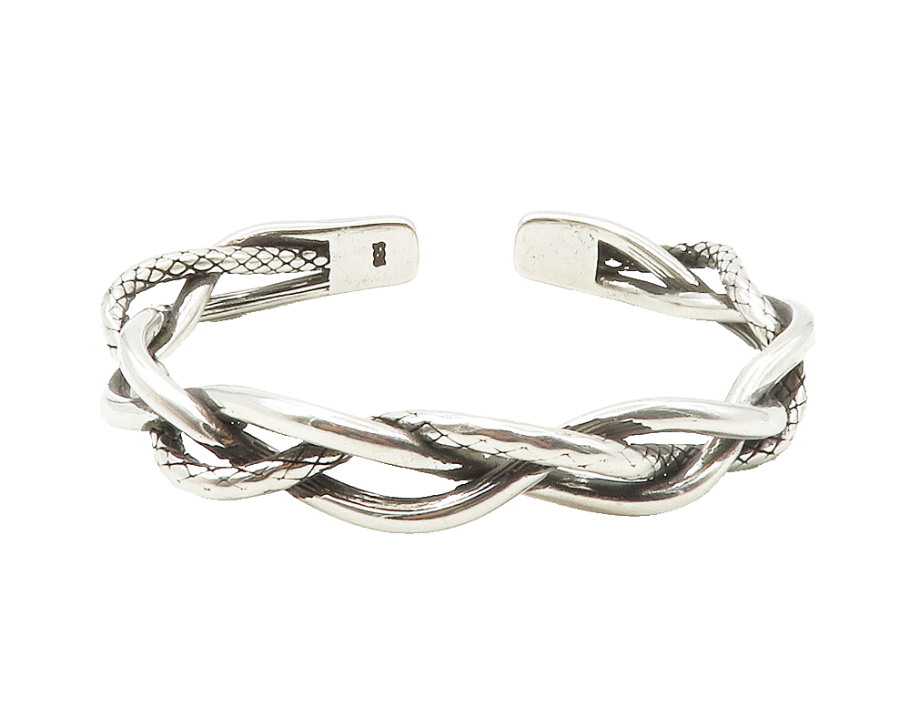 925 Sterling Silver  Vintage Shiny Etched Braided Style Cuff Bracelet  BT5535