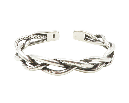 925 Sterling Silver  Vintage Shiny Etched Braided Style Cuff Bracelet  BT5535