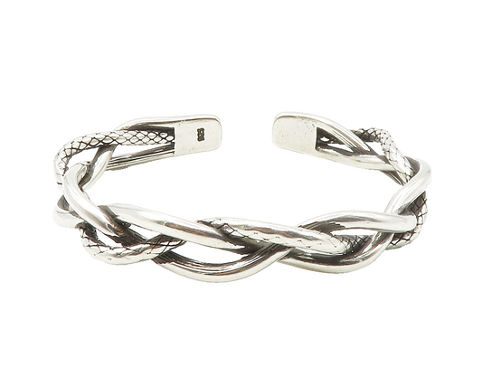 925 Sterling Silver  Vintage Shiny Etched Braided Style Cuff Bracelet  BT5535