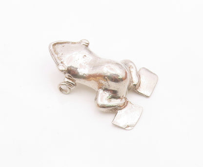 925 Sterling Silver  Vintage Modernist Frog Animal Motif Pendant  PT12107
