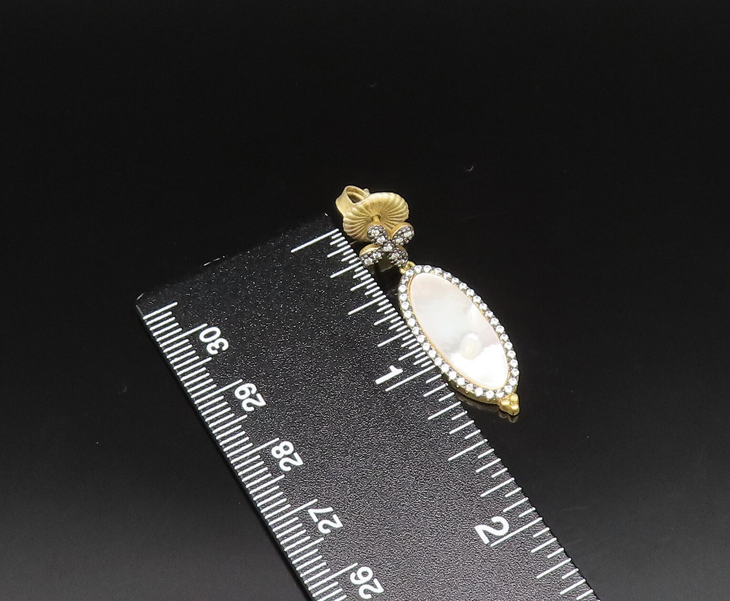 DESIGNER 925 Silver  Vintage Mother Of Pearl & Cubic Zirconia Earrings EG11755