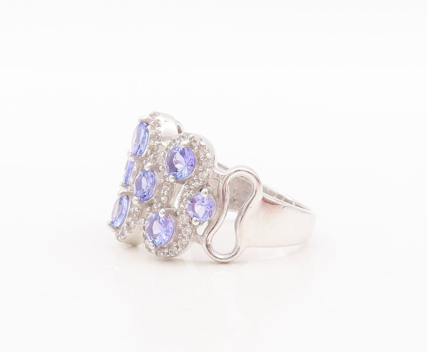 925 Sterling Silver Vintage Ring Round Tanzanite Halo Topaz Bands  Sz 7  RG29454