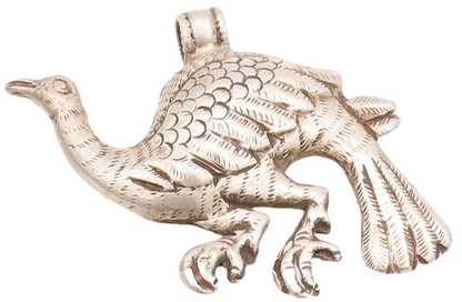 925 Sterling Silver Vintage Pendant Solid Puffed Carved Large Peacock  PT22934
