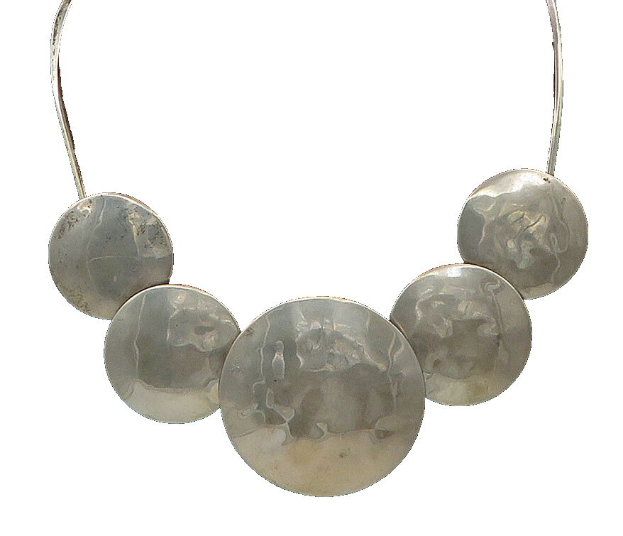 DESIGNER 925 Silver  Vintage Graduated Hammered Circle Collar Necklace  NE3809