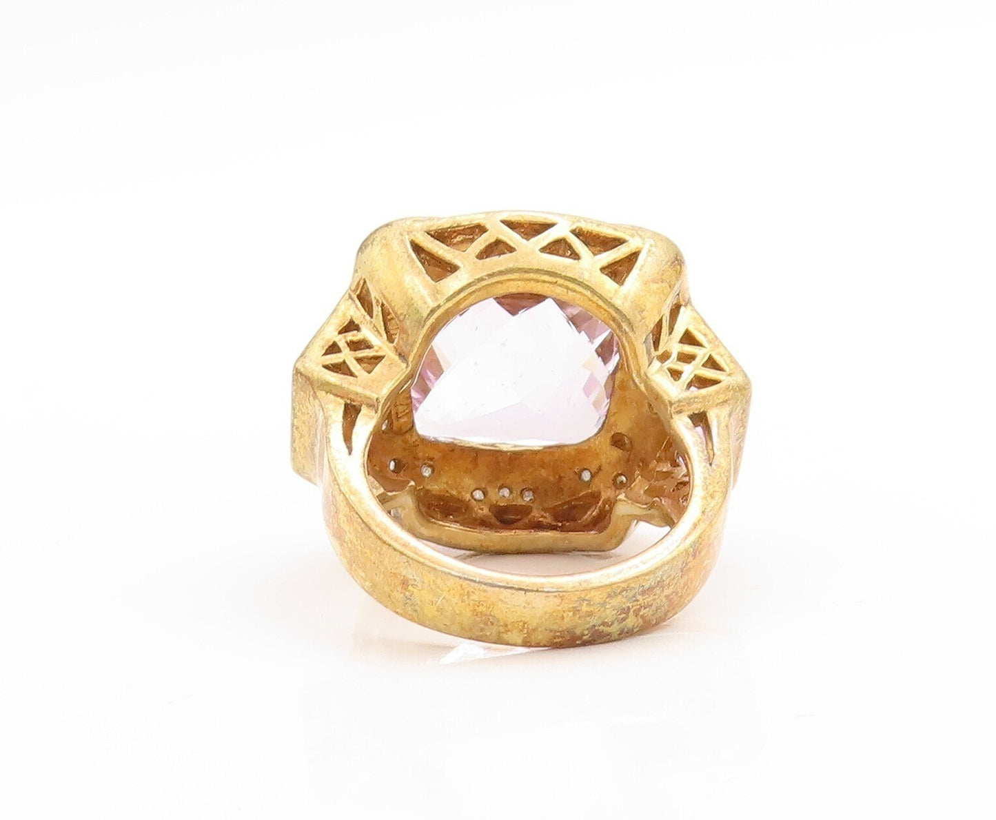 925 Sterling Silver Vintage Ring Gold Plated Diamonds & Amethyst  Sz 7.5 RG30626