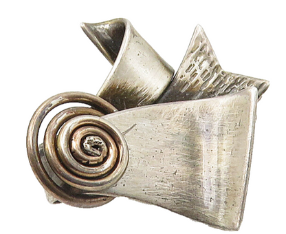 925 Sterling Silver  Vintage Swirl Detail Ribbon Motif Brooch Pin  BP6557
