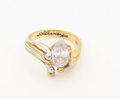 925 Sterling Silver  Vintage Gold Plated Swirly Beaded CZ Ring Sz 7.75 RG27003