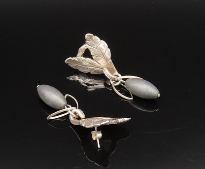 CELIA LANDMAN 925 Silver  Vintage Two Leaves & Stone Dangle Earrings  EG12240