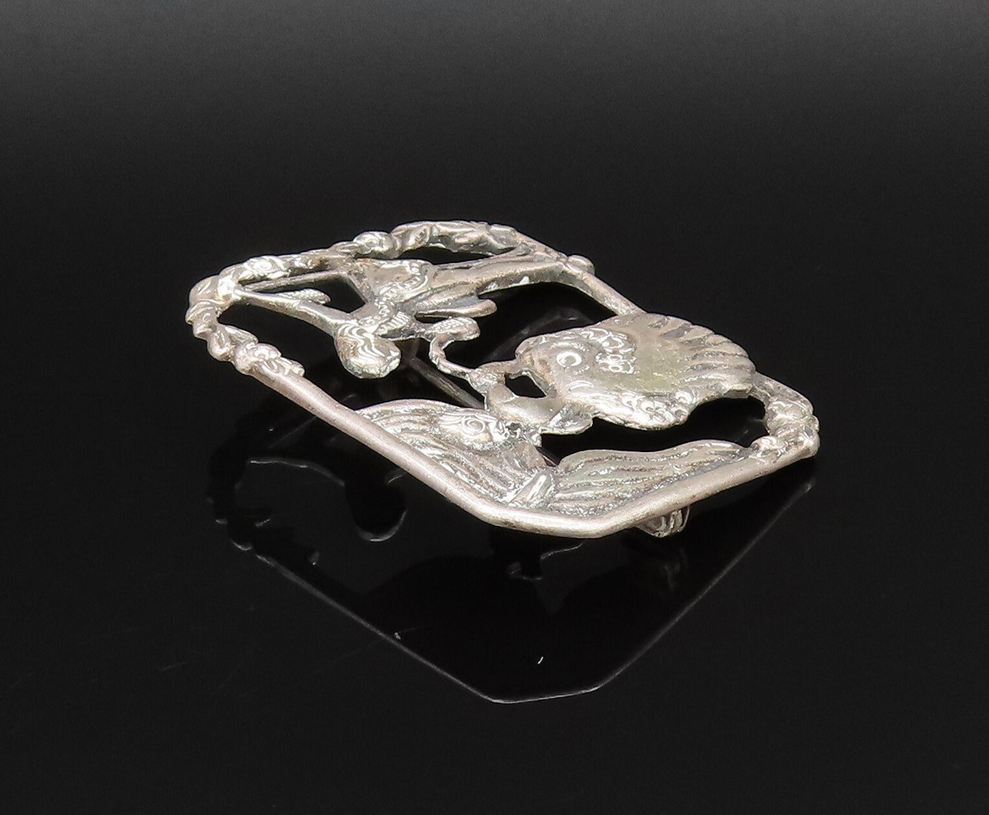 PERU 925 Silver  Vintage Antique Royal Dancing Cutout Brooch Pin  BP9876
