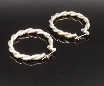 925 Sterling Silver  Vintage Fashionable Twisted Hoop Earrings  EG12269