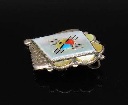 ZUNI NAVAJO 925 Silver  Vintage Mother Of Pearl & Stones Brooch Pin  BP10043