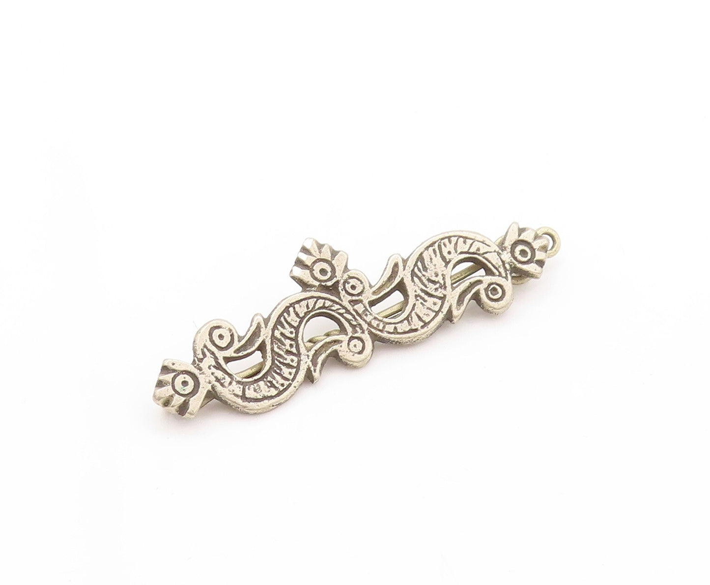 925 Sterling Silver Vintage Hair Clip Swirly Carved Floral Design  TR3805