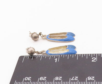 925 Sterling Silver Vintage Earrings Enameled Dangling Ballet Shoes  EG13459