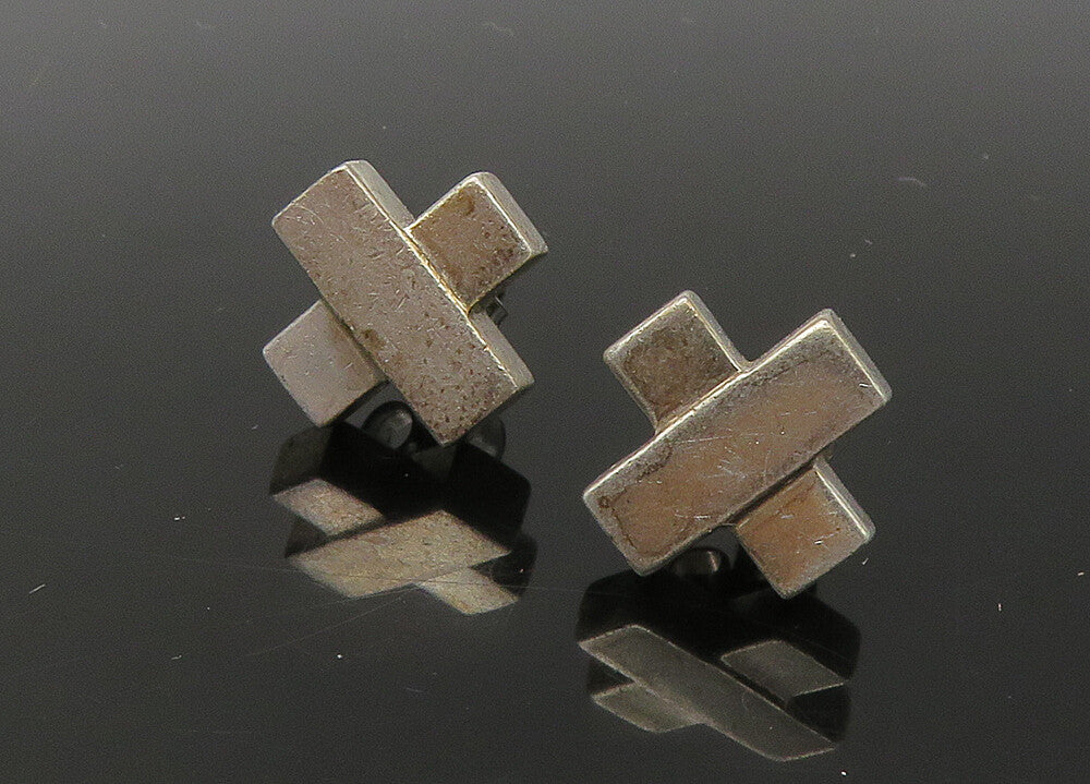 925 Silver & 14K GOLD  Vintage Petite Smooth Crossed Stud Earrings  EG10979
