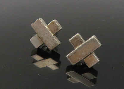 925 Silver & 14K GOLD  Vintage Petite Smooth Crossed Stud Earrings  EG10979