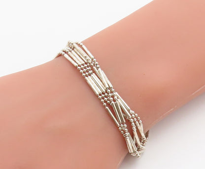 925 Sterling Silver Vintage Bracelet Multi Strand Geometric Bead Link  BT12150
