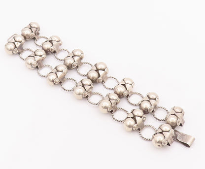 925 Sterling Silver Vintage Bracelet TAXCO Puffed Beaded Ring Links  BT10399