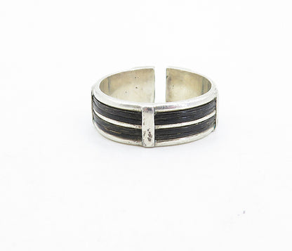 925 Sterling Silver  Vintage Shiny Two Tone Round Band Ring Sz 9.5  RG5112