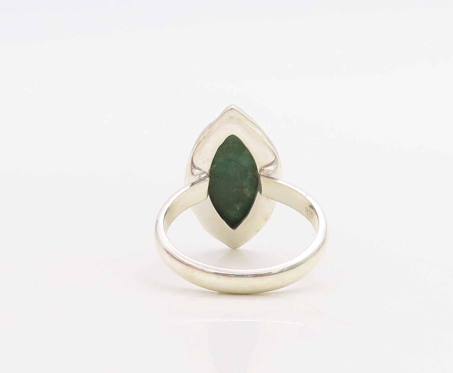 925 Sterling Silver Vintage Ring Marquise Cut Green Gemstone  Sz 7  RG30551