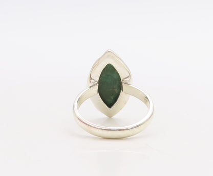 925 Sterling Silver Vintage Ring Marquise Cut Green Gemstone  Sz 7  RG30551