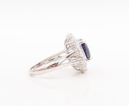 925 Sterling Silver Vintage Ring Square Cut Blue Halo White CZ  Sz 7  RG29546
